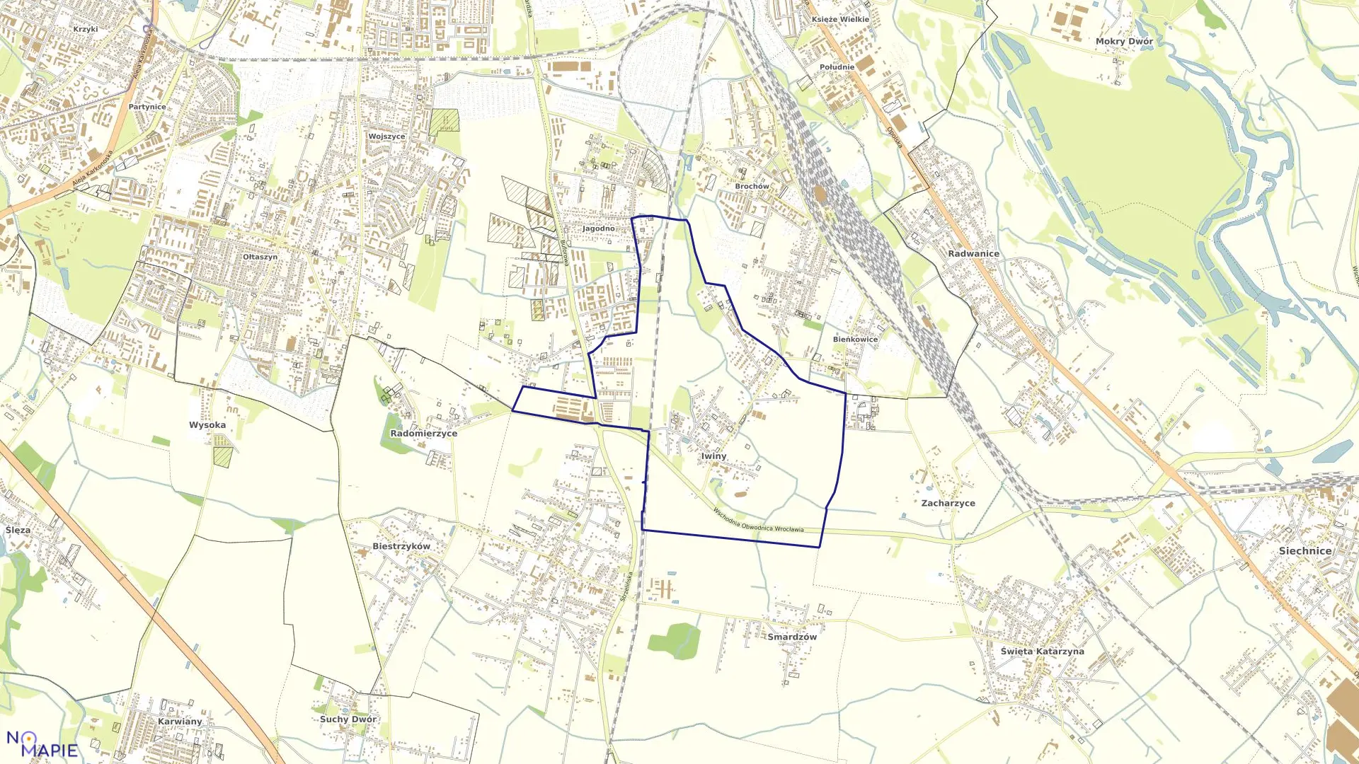 Mapa obrębu Iwiny w gminie Siechnice