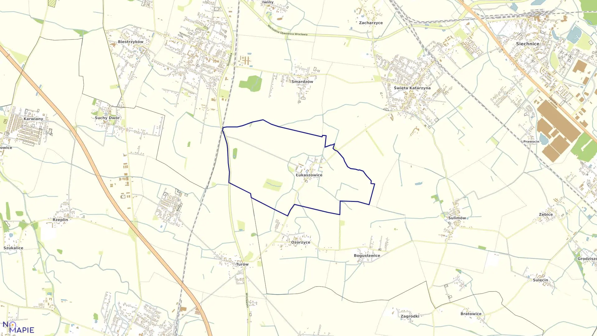 Mapa obrębu Łukaszowice w gminie Siechnice