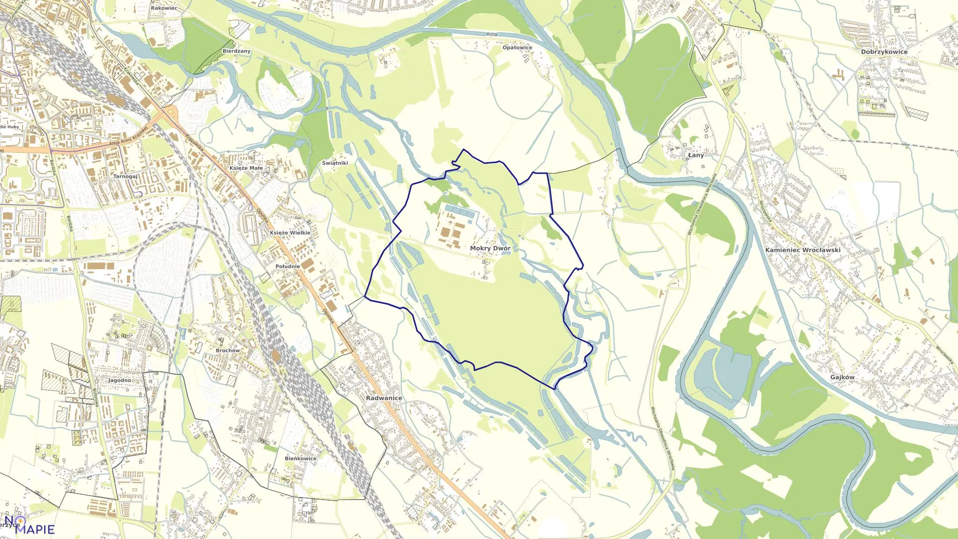 Mapa obrębu Mokry Dwór w gminie Siechnice