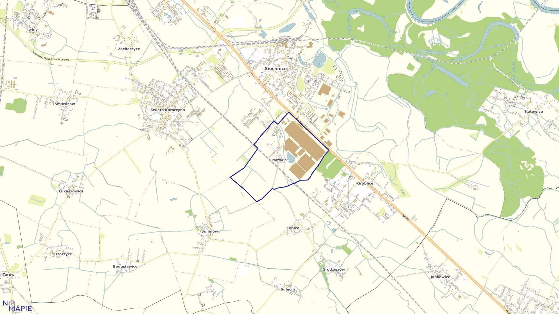 Mapa obrębu Prawocin w gminie Siechnice