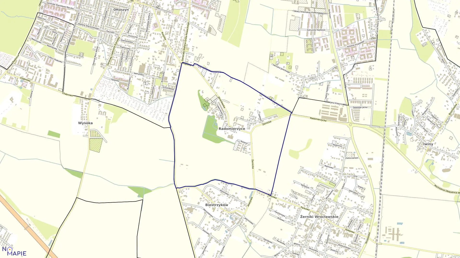 Mapa obrębu Radomierzyce w gminie Siechnice