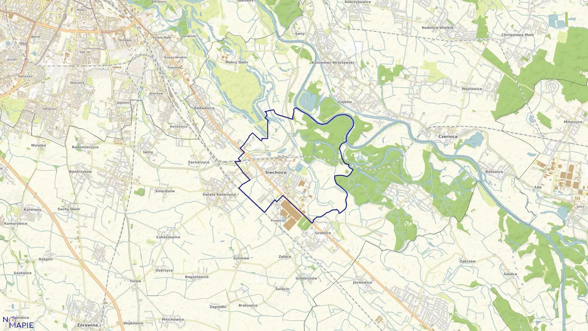 Mapa obrębu Siechnice w gminie Siechnice