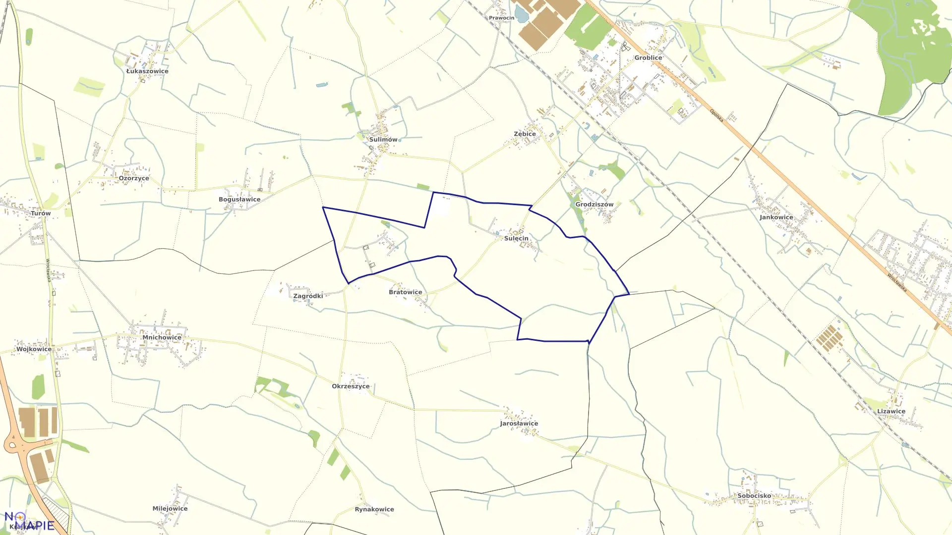 Mapa obrębu Sulęcin-Szostakowice w gminie Siechnice