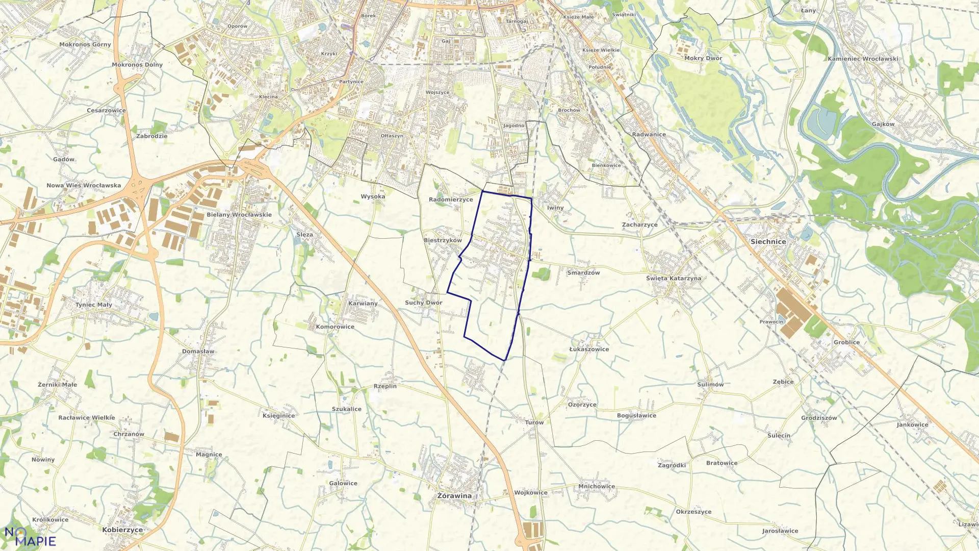 Mapa obrębu Żerniki Wrocławskie w gminie Siechnice